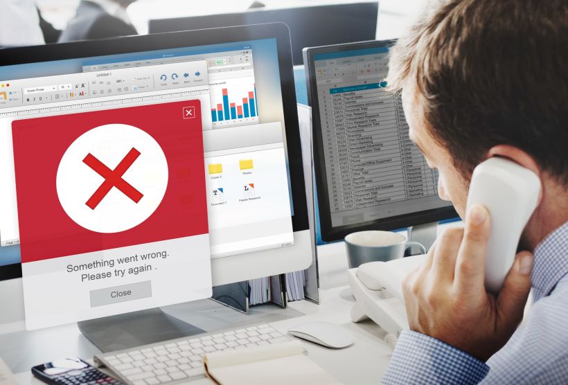 Concepto del problema del icono de fallo de alerta de error.