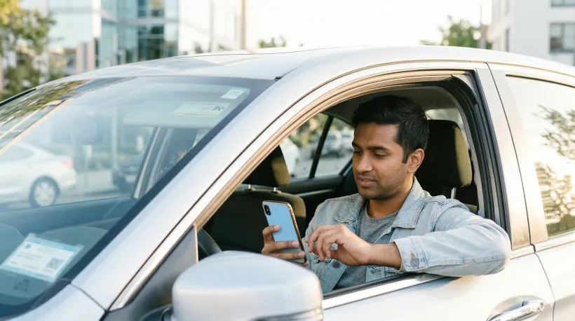 Man driver pay renewal fees online on his phone
