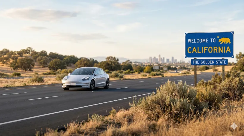 El auto entra al estado de California