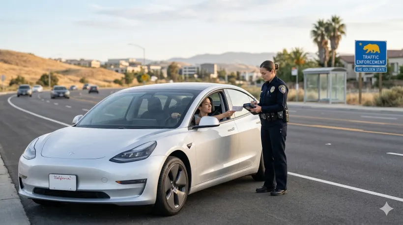 Un oficial de policía de EE. UU. le entrega una multa al conductor de un auto