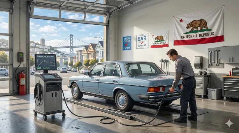 El auto está pasando la inspección de emisiones