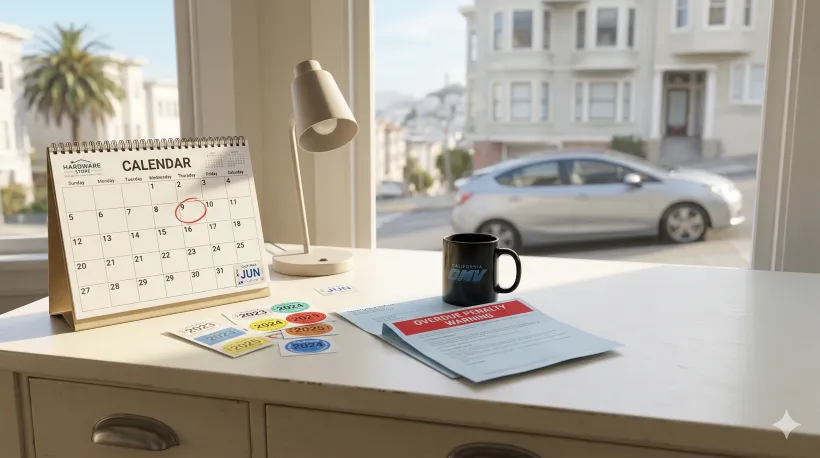 Calendar with car registration stickers