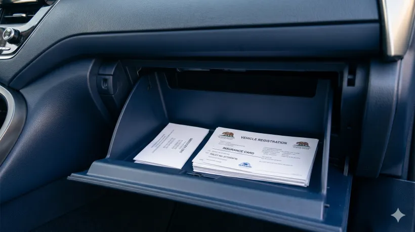 Los documentos dentro de la guantera de un carro