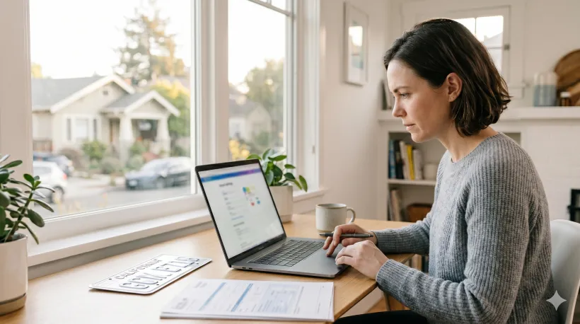 A person at a laptop, logged into an account settings page