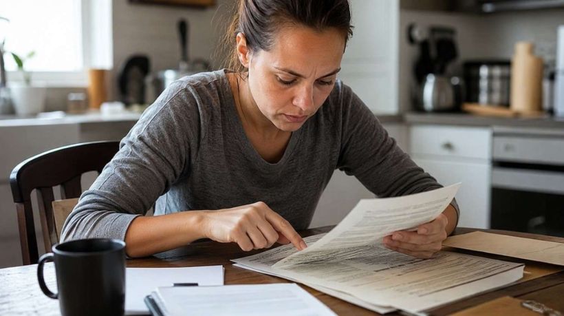 A woman reviews legal documents before selling a car without a title in California