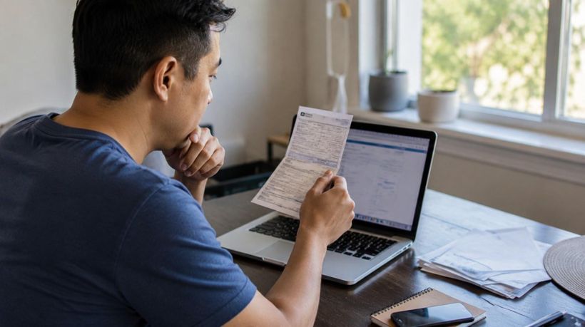 A man reviews renewal documents to avoid the penalties for driving with expired registration in California
