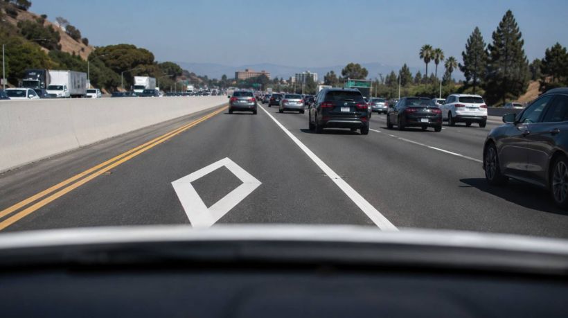 Driving next to an HOV lane utilizing a clean air vehicle sticker california
