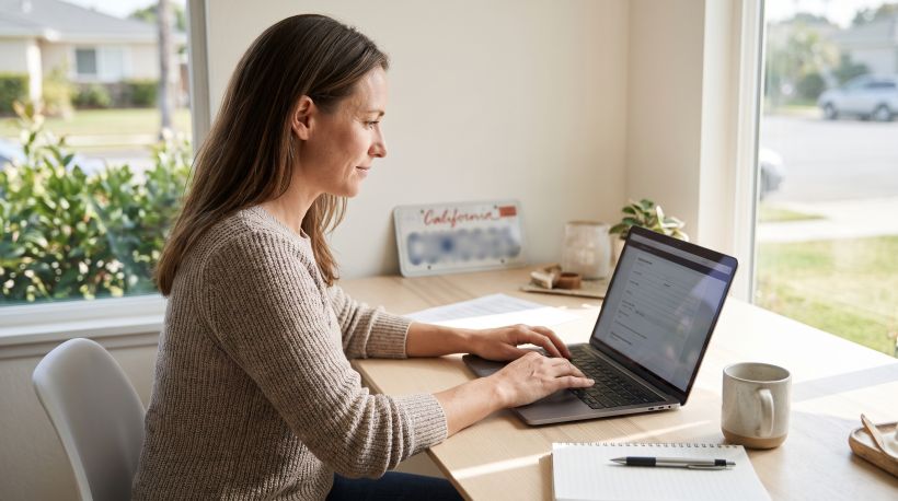 A person completing an online form on a laptop